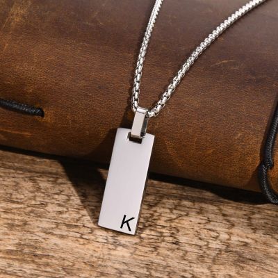 【CW】Mens Initial Vertical Bar Necklaces Waterproof Stainless Steel Plain Geometric Pendant Collar Personalize Custom Gifts Jewelry