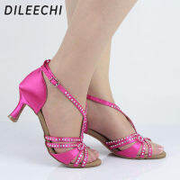 DILEECHI ซาตินผู้ใหญ่รองเท้าเต้นรำละติน Rhinestone ผู้หญิง Outsole นุ่มปาร์ตี้ Salsa Square Dance รองเท้าห้องบอลรูมเต้นรำ Shoes