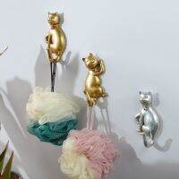 Creative Cat Animal Clothes Hooks Free Punching Resin Decoration Paste Coat Hook Door Key Holder Picture Hangers Hooks