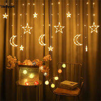 Studyset IN stock 3.5m Star  Moon  Curtain  Light Led Waterproof Decorative Light String For Indoor Outdoor Bedroom Kitchens Terraces 220v With Tail Plug Eu Plug