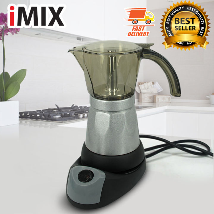 I-MIX Electric Moka Pot หม้อต้มกาแฟ ไฟฟ้า หม้อต้มกาแฟสด มอคค่าพอทไฟฟ้า สำหรับ 6 ถ้วย สีเทา