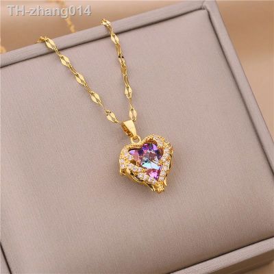Exquisite Fashion Copper Inlaid Crystal Zircon Ocean Heart Necklace for Women Angel Wings Pendant Chain Designer Jewelry Gift