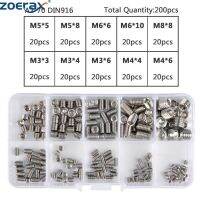 ZoeRax 200Pcs 304สแตนเลสสกรู M3 M4 M5 M6 M8 Allen Head Hex Socket Grub Screw Set ถ้วยชุดเมตริก