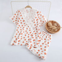 Japanese style kimono new ladies solid color short sleeve + shorts pure cotton double gauze pajamas sleep pants suit plus size