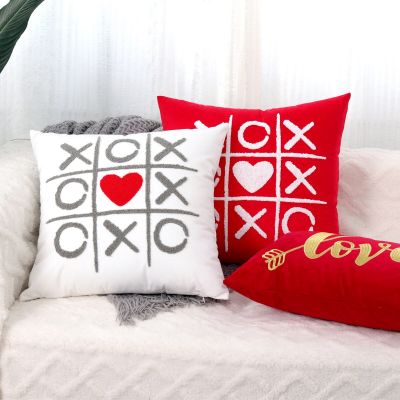 Cushion Cover LOVE Letter Embroidery Throw Pillow Cover Red and White Couple Cushion Cover Home Pillowcase