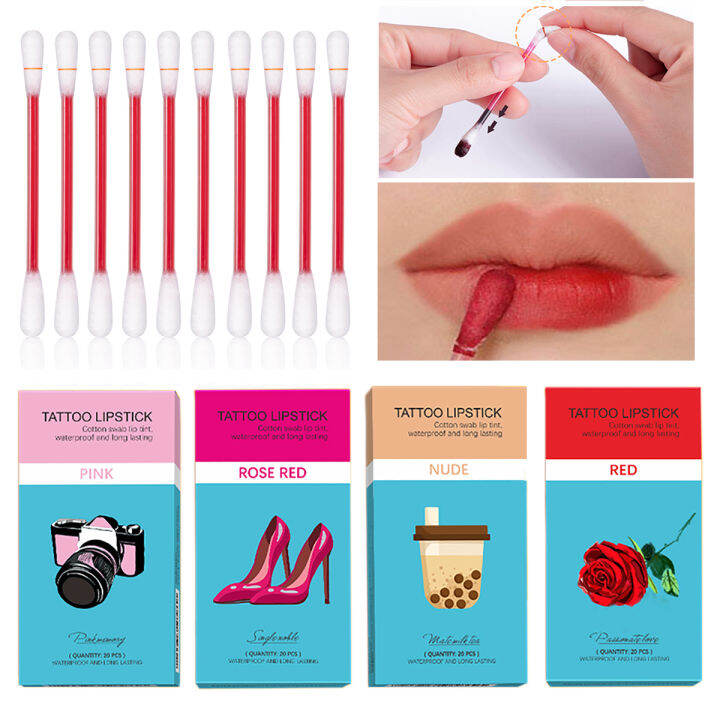 20 pcs/set Cotton Swab Lipsticks Portable Lipsticks Waterproof Tattoo