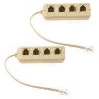 2X RJ11 6P4C to 6P4C 4 Way Telephone Line Modular Splitter Adapter Beige