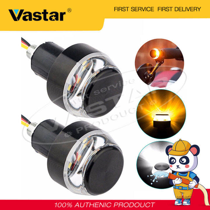 vastar-2ชิ้นรถจักรยานยนต์ledปลายราวมือจับตัวบ่งชี้สลักมือจับเปิดสัญญาณไฟจักรยานเสือภูเขาสัญญาณไฟ-แสงสีขาวเปลี่ยนเป็นแสงสีเหลือง