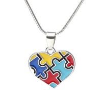 DoreenBeads Autism Awareness Children Kids Necklace Silver Color Link Chain Heart Jigsaw Puzzle Piece Enamel Warm Gift Accessory