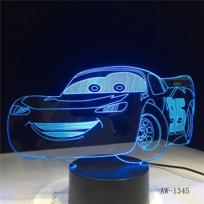 Lightning McQueen Route 66 Your Racing Car 3D 7 Color Lamp Visual Led Night Lights For Kids Touch Usb Table Lampara AW-1345 Night Lights