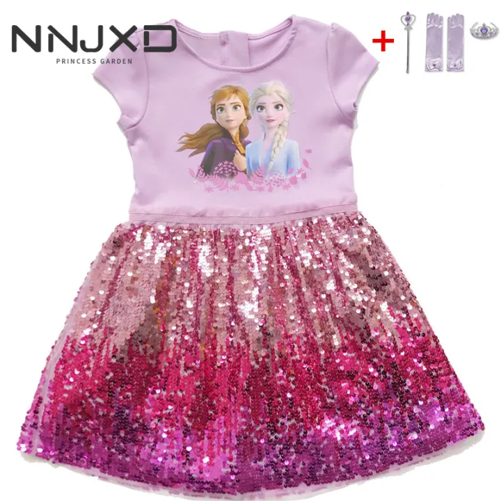 NNJXD Frozen Dress Summer Dress for Kids Girl Elsa Anna Snow Queen ...