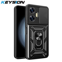 KEYSION เคสกันกระแทกสำหรับ Realme C55สไลด์ดันดึงกล้องการป้องกันขาตั้งโทรศัพท์โทรศัพท์กลับเคสสำหรับ OPPO Realme C55