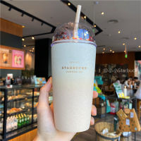 Starbuck Cup 2022กลางฤดูใบไม้ร่วงชานมสี Gradient น้ำแข็งดอกไม้สแตนเลสฟางถ้วยกาแฟเดสก์ท็อปถ้วยน้ำ Simple