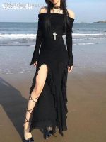 【hot】❇▣  IAMSURE Fashion Dark Split Gothic Neck Sleeve Dresses 2023 Beach