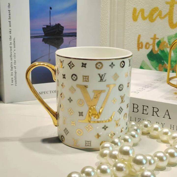 Louis Vuitton LV Gold Coffee Mug Elegant Luxury Collection Gift set