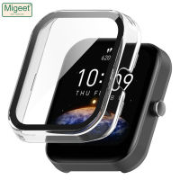 Migeet เคส PC แบบแข็งฝาครอบป้องกันปกป้องหน้าจอกระจกเทมเปอร์สำหรับ Huami Amazfit Bip 3 /Bip 3 Pro