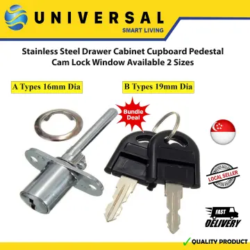 Zinc Alloy Drawer Lock Door Desk File Cabinet Cupboard Pedestal Locker + 2  Keys