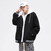 (Celebrity Menswear) Mens Sweatshirts Hoodie Single Breasted Casual Bomber Baseball Jacket Hooded Jacket Vintage Simple Streetwear Windbreaker