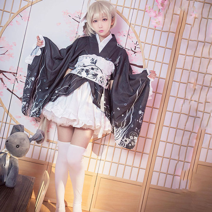 Traditional Japanese Lolita Anime Cosplay Costume Kimono Dress for Women  Sakura Yukata Tutu Kawaii Girl Haori Party Stage Outfit