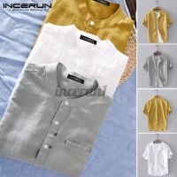 incerun เสื้อเชิ้ตแขนสั้นสไตล์วินเทจแฟชั่นผู้ชาย