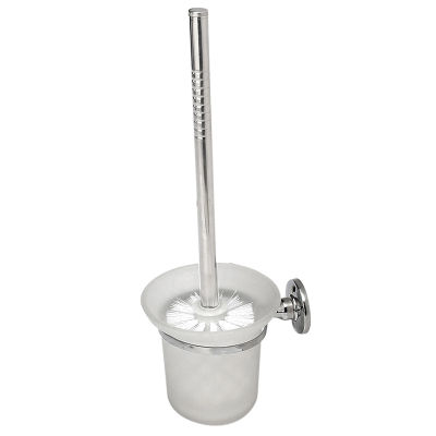Chrome Round Wall Mounted Toilet Brush and Frosted Glass Toilet Brush Holder