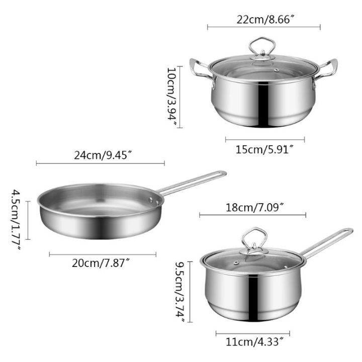 3pcs-stainless-steel-cookware-set-flat-bottom-frying-pan-soup-pot-milk-pot-kit