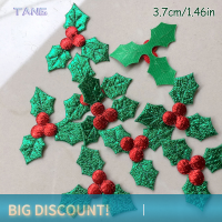 ?【Lowest price】TANG 100pcs Glitter Green HOLLY Leaf และ Red Berry Cloth applique สำหรับตกแต่งคริสต์มาสตกแต่งโต๊ะติดอุปกรณ์เสริม