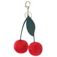 Cherry fruit Keychain Fur Pompom Plush Ball Key Chains Bags Decorative Pendant Charms Car Key Accessories Women Fashion Gifts