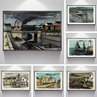 Bernard Buffet Building Architectural Landscape โปสเตอร์พิมพ์ภาพวาดผ้าใบ-Industrial Age Wall Art Picture Room Home Decor-ไม่ซ้ำใครและสะดุดตา