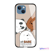 เคสหมี Bare Bears รูปการ์ตูนสำหรับ Apple iPhone 15 Plus 15 Pro 15 Pro Max เคสฝาหลังกระจกเทมเปอร์เคสมันวาวขอบนิ่ม