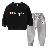 Champion ชายหญิงคอมโพสิตแขนเสื้อยาวขนแกะเสื้อกันหนาว Jogger ยาวเซ็ทชุดนอนเด็กใหม่ชุดสูทแฟชั่น Plus เสื้อขนแกะกางเกงฤดูหนาวหลวม Casual เสื้อพูลโอเวอร์กีฬาเสื้อยืดคอกลม2PCs