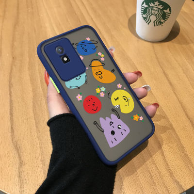 เคสโทรศัพท์แบบแข็งหลากสีสำหรับ Vivo Y02A Y02T ลายการ์ตูนน่ารักพร้อมกล้องปกป้องเคสมีน้ำค้างแข็งโปร่งใสแบบเต็มรูปแบบเคสป้องกันกล้องสำหรับ Vivo