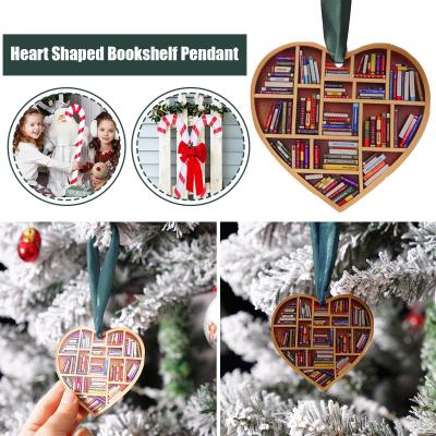 Book Lover Heart Shaped Shelf Pendant Decorative Christmas Tree Gift Decorative M0W9