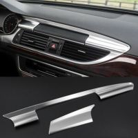 2Pcs Dashboard Navigation Cover Trim Strips for Audi A6 C7 2012-2018 Parts Kits Gloss Black Stainless Steel LHD