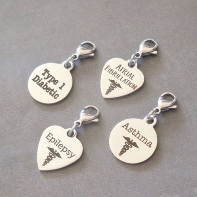 Stainless Medical ID Charms  Type 1 Diabetes  Awareness Charm  Asthma Charm  Epilepsy Charm  Pre-Engraved on Superior Quality Key Chains