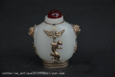 ☼☢❒ Rare old QingDyansty glass amp;silver tiger snuff bottle the best collectionfree shipping