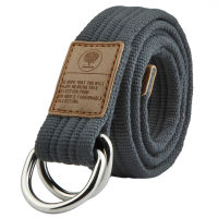 Dark Gray Double Loop Buckle Belt Canvas Casual Male Belt Mens Adjustable Belt Long Waistband Cowboy Belt 120cm For Jeans Pants