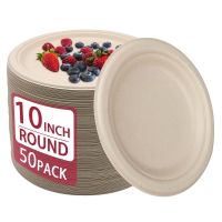 【CW】ﺴ☫  50 Pcs Disposable Paper Plates Compostable Biodegradable Eco-Friendly Recyclable for Picnics and Parties