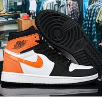 New Arrival HOT 【Original】 ΝΙΚΕ Ar- J0dn- 1 Mid High-Top Fashion Basketball Shoes Comfortable MenS and WomenS Sports Shoes Black Orange White {Free Shipping}