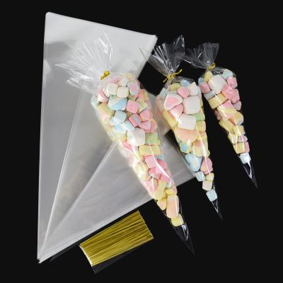 【YF】✠✹☁  50pcs Cellophane Transparent Cone Wedding Birthday Favors Wrap Supplies Plastic
