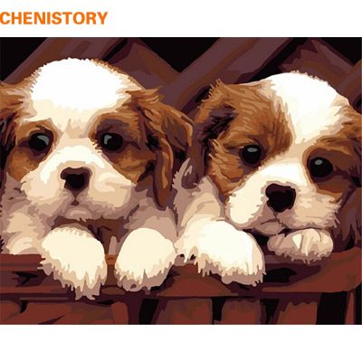 CHENISTORY Double Of Dogs DIY Digital Painting By Numbers Kits Acrylic Paint On Canvas With Wood Frame For Children Unique Gift