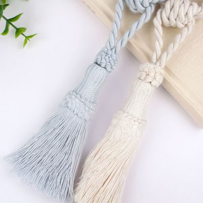 【cw】 Curtain Tieback 2 Pcs Linen Rope Tassels Solid Color Farmhouse Decorative Accessories for Drape 42.5cm Tie Back Curtains Holder ！