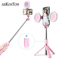 รีโมทชัตเตอร์ Monopod เหมาะสำหรับ Huawei ไฟ LED ขาตั้งแบบสามขาเซลฟี่ไร้สายมือถือพับได้