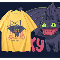 [มีสินค้า]อะนิเมะดึง How to Train Your Dragon Master Toothless Night Fury เสื้อยืดแขนสั้นสำหรับผู้ชายและผู้หญิงคู่น้ำ