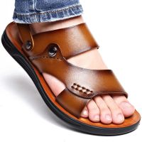 Men Sandals Summer New Fashion Men Slide Slippers Outdoor Genuine Leather Non-slip Shoes Beach Slip-On Sandals Travel Slippers House Slippers