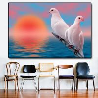 Nordic Modern ภาพวาดผ้าใบโปสเตอร์ Blue Sky Cloud Dove Wall Art รูปภาพสำหรับห้องนอนห้องนั่งเล่นตกแต่งบ้าน