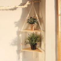 Shelves with Wood Shelf 1 Pcs Handmade Shelf for Hanging Plant and Decor with Beautiful Macrame Rope and Shelf