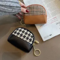 JSVALIANT Temperamental Fashion Mini Houndstooth พร้อมพวงกุญแจผ้าใบซองใส่บัตรผู้หญิง Dompet Koin กระเป๋าสตางค์กระเป๋าหนัง