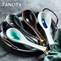 FANCITY High-value creative ceramic spoon Small eating bowl spoon soup spoon Restaurant household ceramic small spoon dessert Serving Utensils