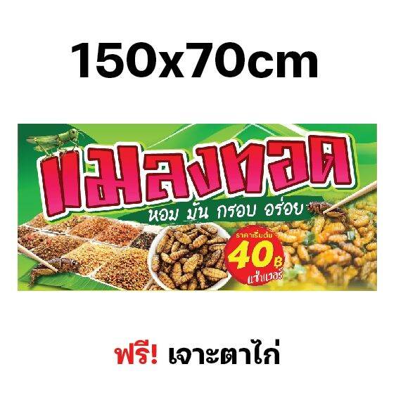 ป้ายแมลงทอด-ป้ายไวนิลแมลงทอด-ป้ายไวนิล-หลายขนาด-ผ้าหนาถึง390แกรม-ผ้าหนา-สีสดเข้ม-ใช้ทน-พิเศษเจาะตาไก่ฟรี